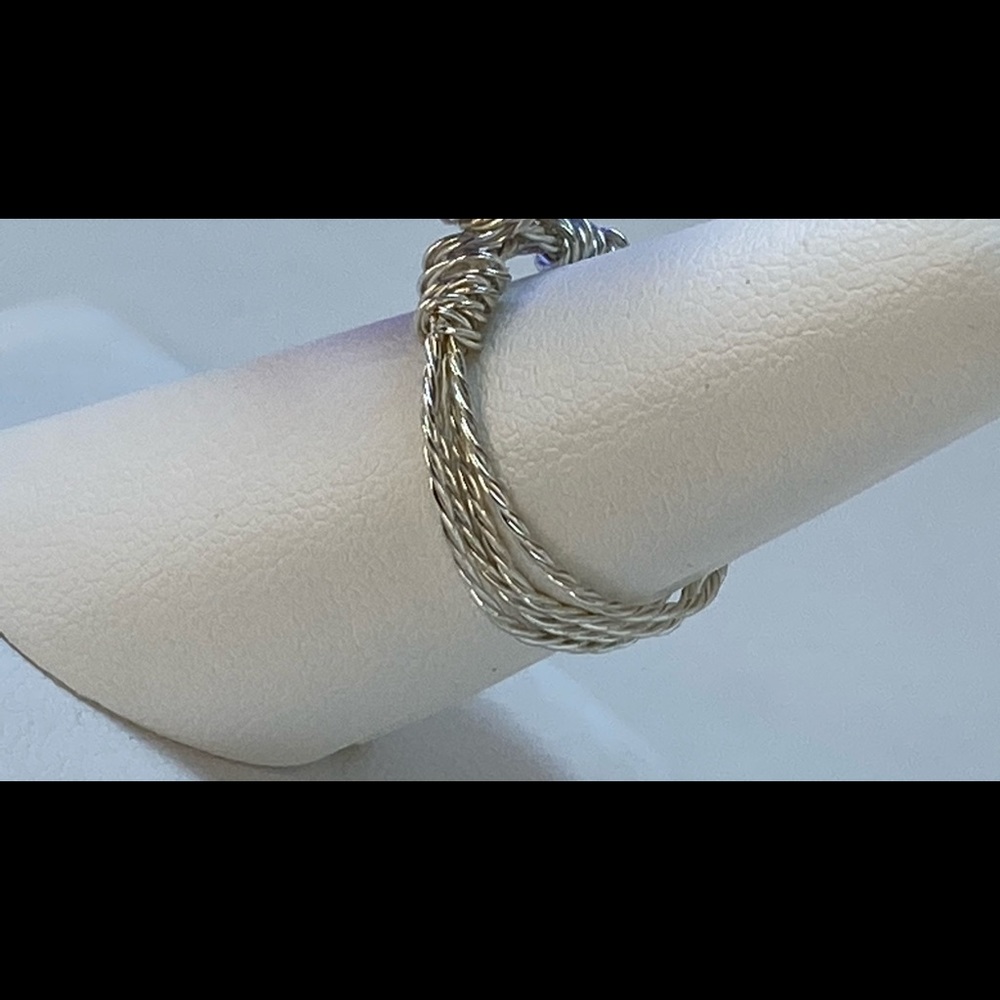 Handmade Blue Heart on Twisted Silver Tone Ring - Picture 8 of 15